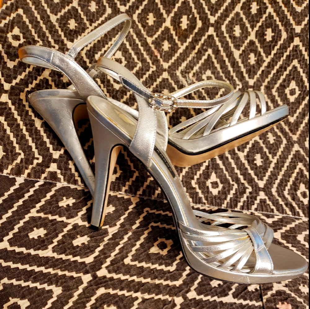 Silver open-toe heels